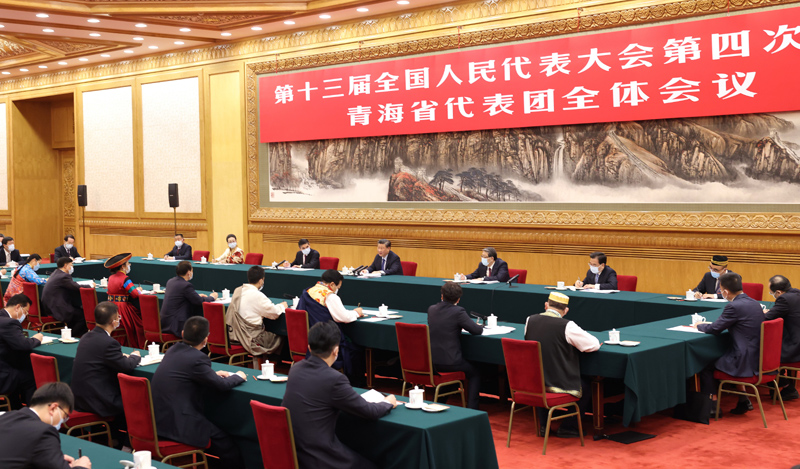 3月7日，中共中央總書記、國家主席、中央軍委主席習近平參加十三屆全國人大四次會議青海代表團的審議。新華社記者 黃敬文 攝